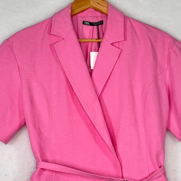NWT Zara Linen Blend Blazer Mini Pink Dress Bloggers Favorite Barbiecore Size S - Picture 4 of 9